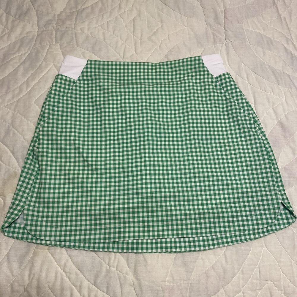 Walter Hagen P11 Pull On 16" Core Golf Skort Womens Size M Gingham Green NWT